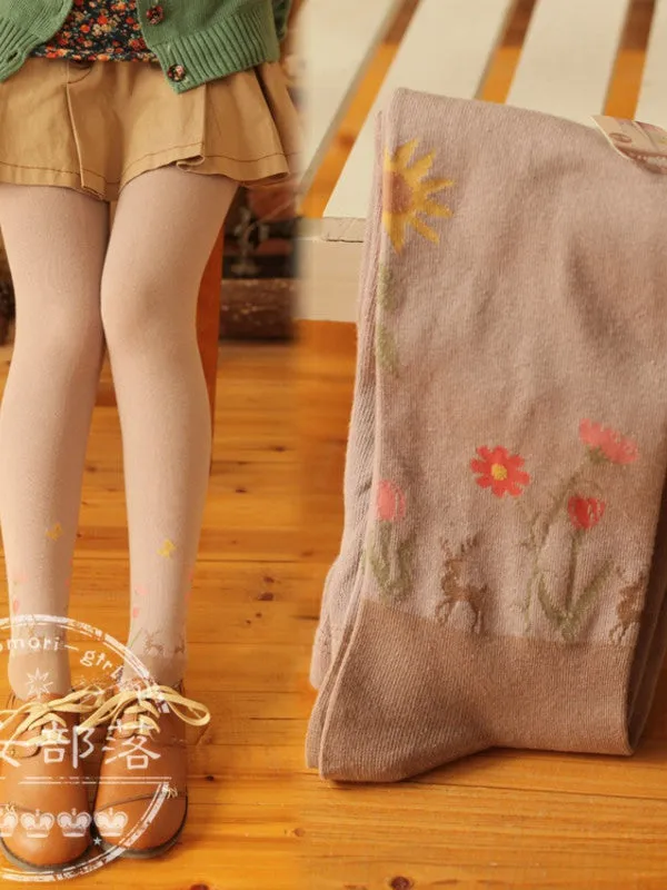 deer and flowers tights