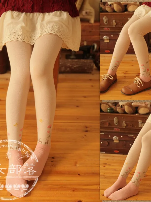 deer and flowers tights