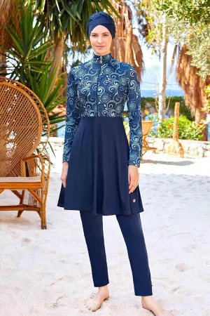 Elastane Fully Covered Hijab Swimsuit Carmen 9225 Dark Navy Blue