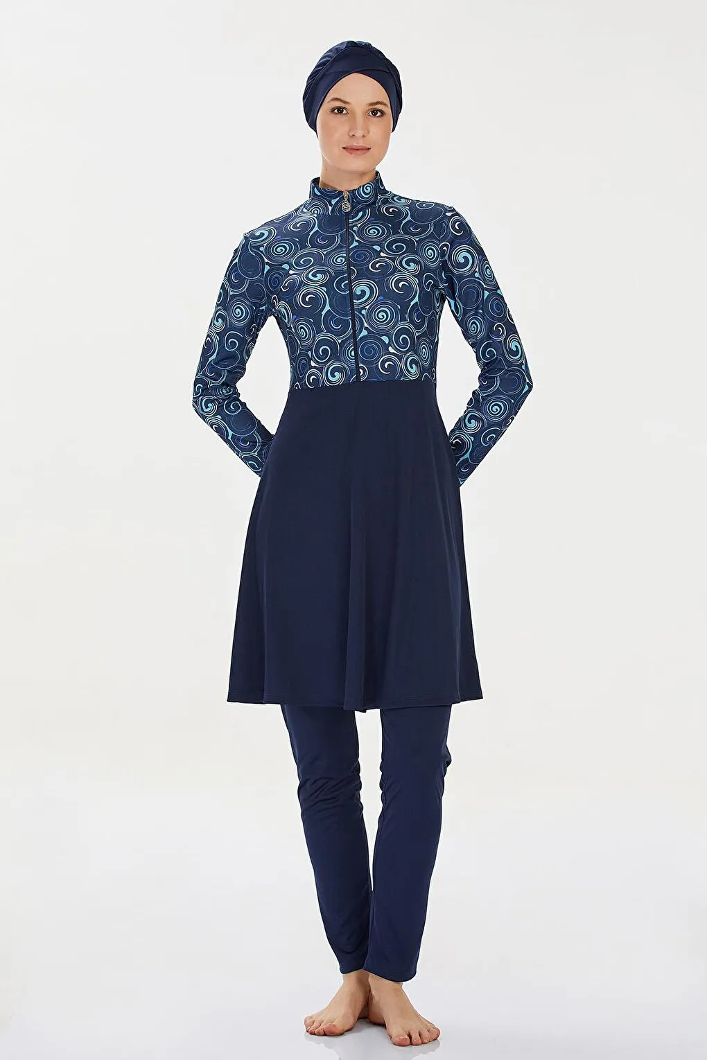 Elastane Fully Covered Hijab Swimsuit Carmen 9225 Dark Navy Blue