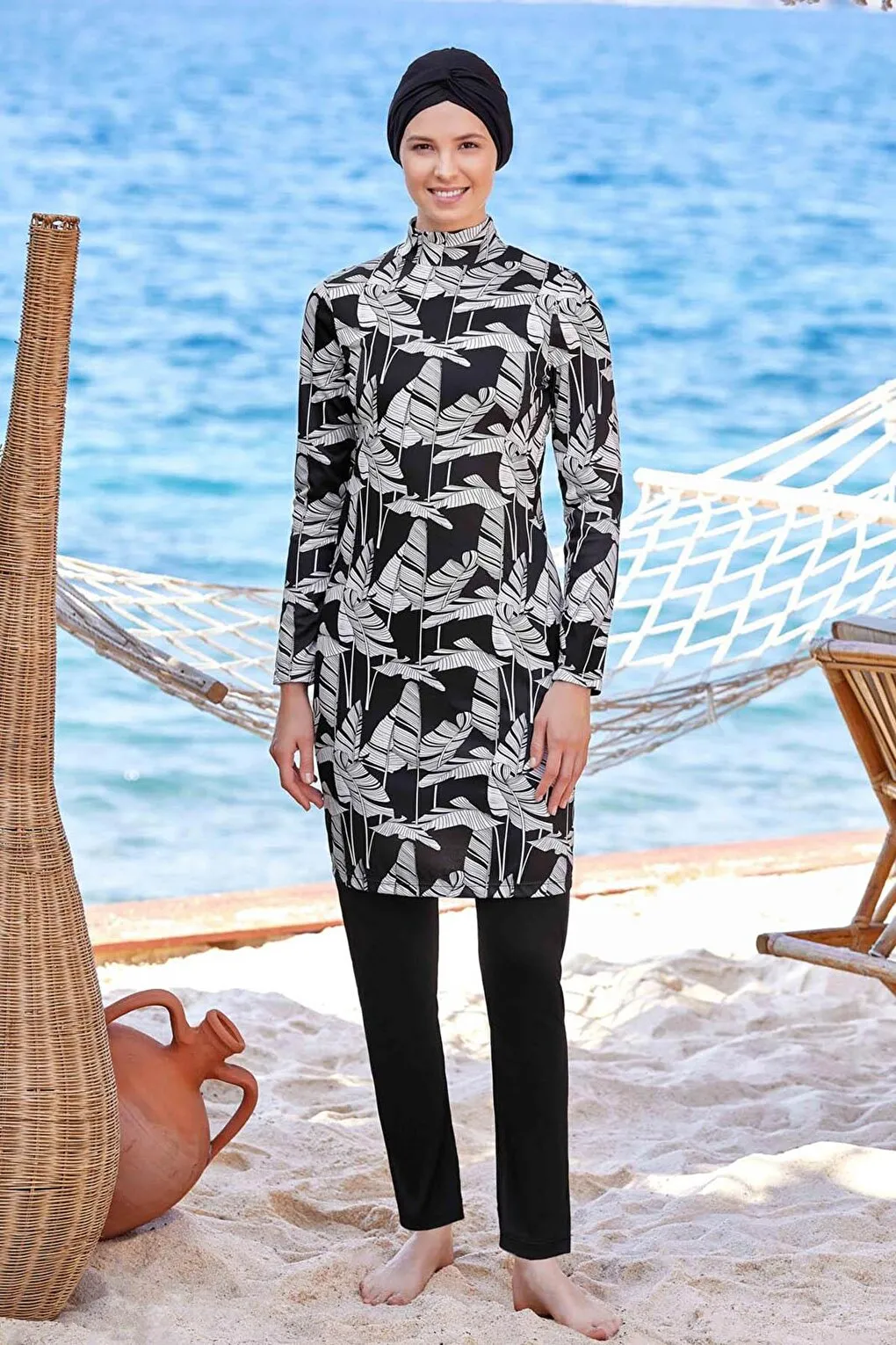 Elastane Fully Covered Hijab Swimsuit Merıah 9206 Black