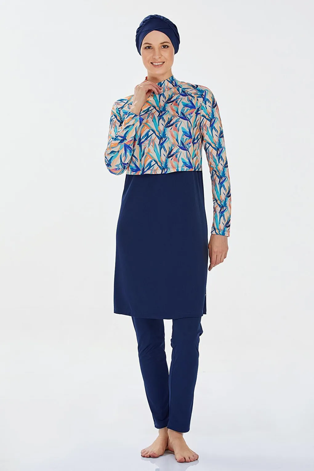 Elastane Fully Covered Hijab Swimsuit Mıren 9235 Dark Navy Blue