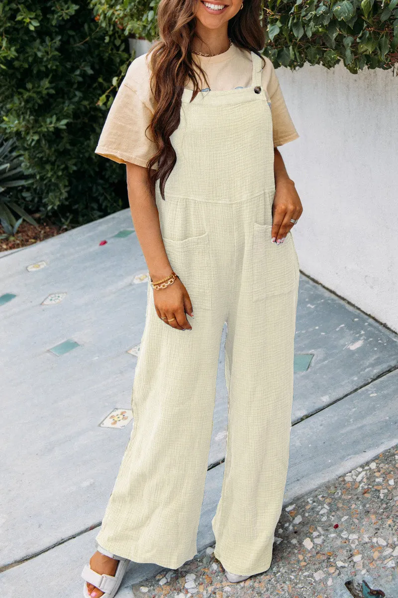Fashion Square Neck Jumpsuit with Pockets, Spring Summer Casual Solid Color Loose Overalls
