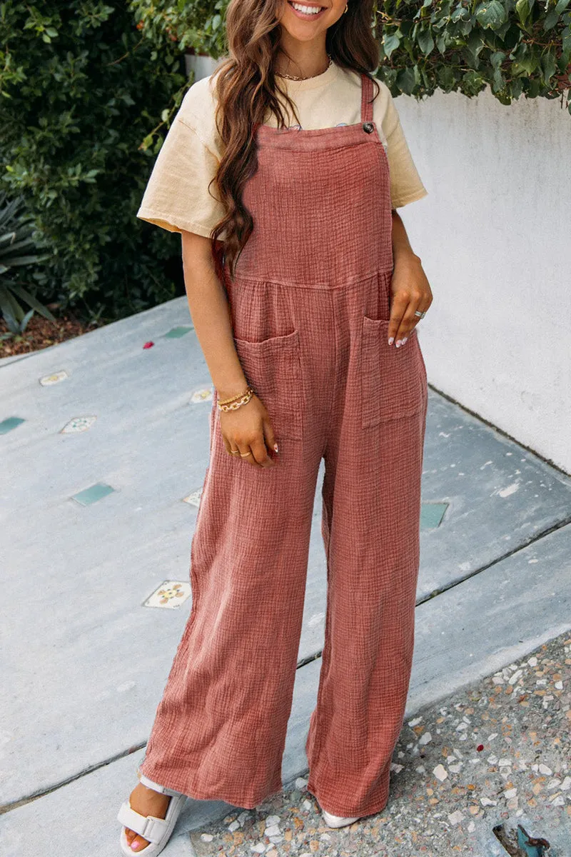 Fashion Square Neck Jumpsuit with Pockets, Spring Summer Casual Solid Color Loose Overalls
