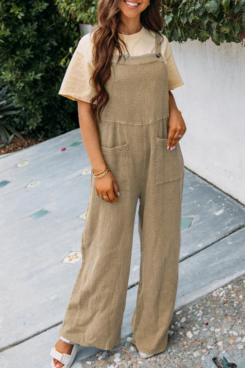Fashion Square Neck Jumpsuit with Pockets, Spring Summer Casual Solid Color Loose Overalls