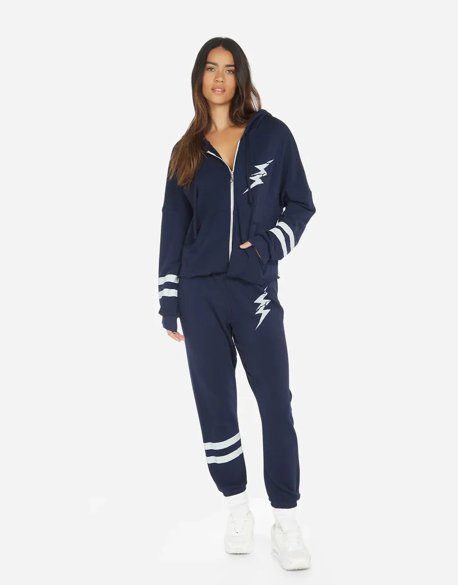 Giselle Cracked Lightening Bolt Zip - Navy
