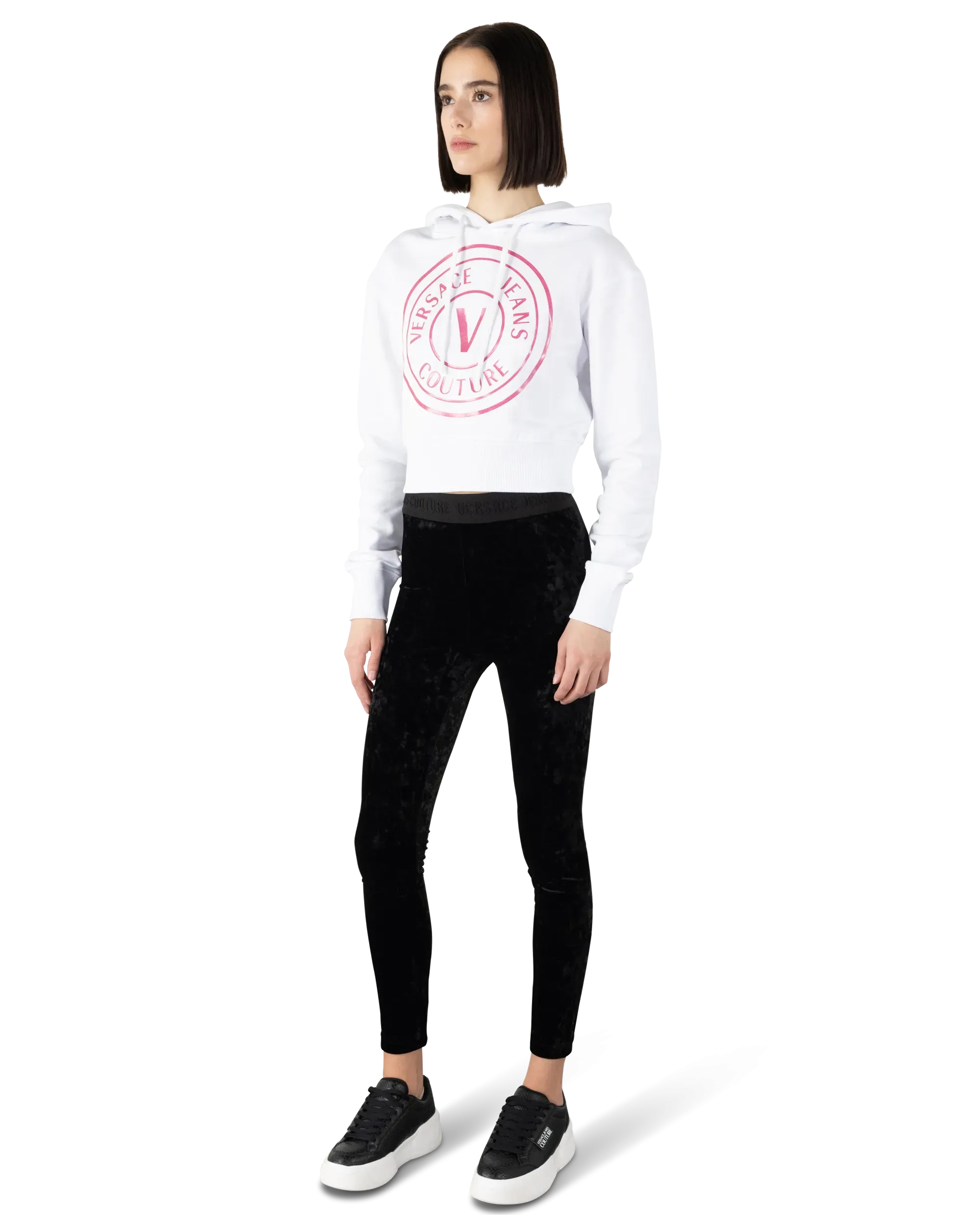 Glitter V-Emblem Cropped Hoodie