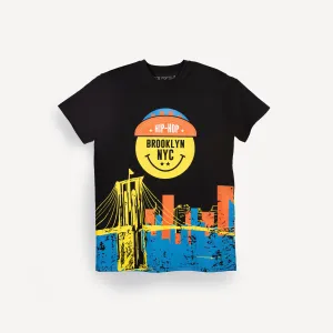 Graphic Wrap Around Crewneck Tee - Black / Brooklyn