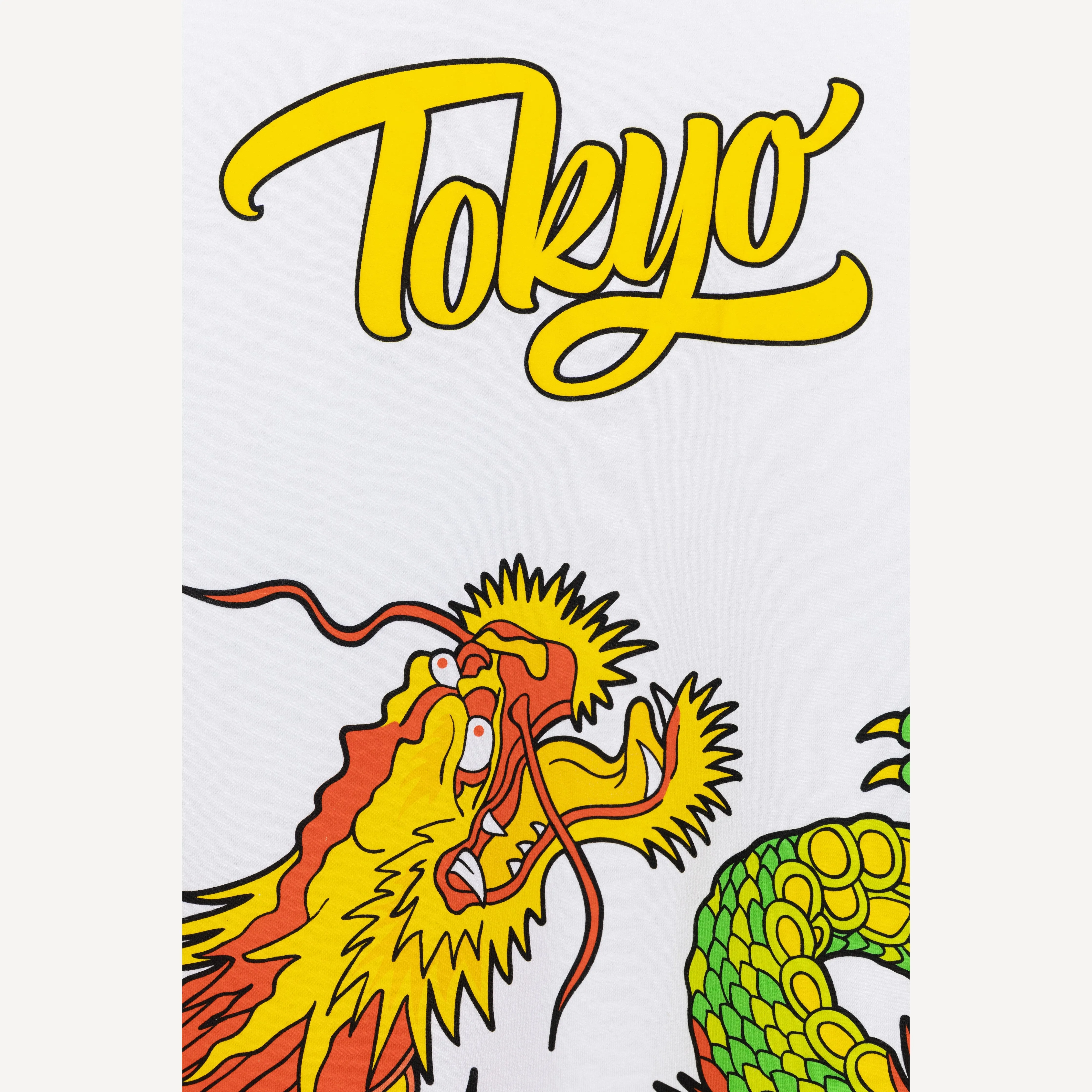 Graphic Wrap Around Crewneck Tee - White / Tokyo Dragon