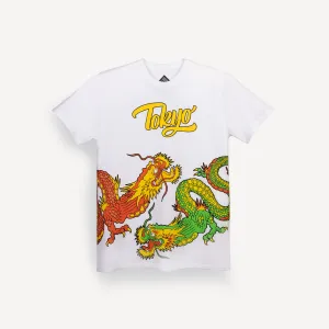 Graphic Wrap Around Crewneck Tee - White / Tokyo Dragon