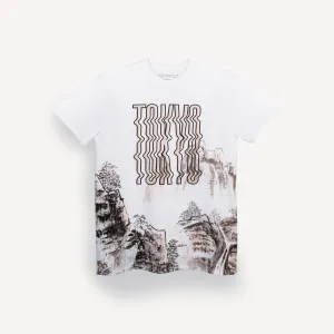 Graphic Wrap Around Crewneck Tee - White / Tokyo