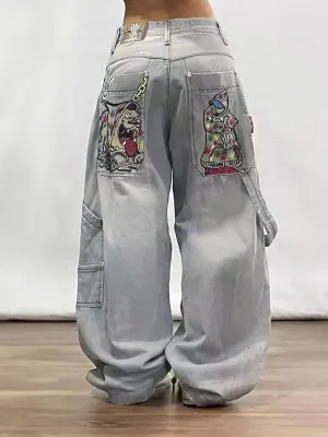 Gray Y2k American Retro Hip Hop Boyfriend Jeans