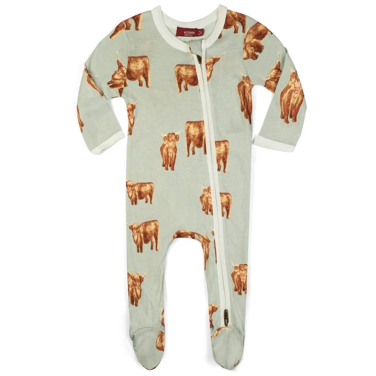 Highland Cow Bamboo Zipper Footed Romper - CLEARANCE