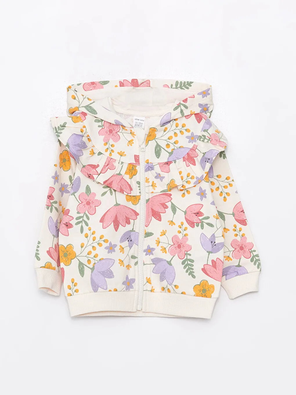 Hooded Long Sleeve Floral Patterned Baby Girl Cardigan and Leggings 2-Piece Set