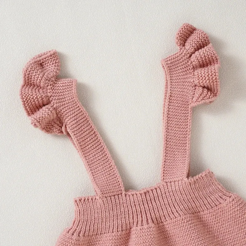 Knitted Ruffled Romper & Bonnet