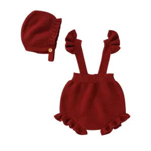 Knitted Ruffled Romper & Bonnet