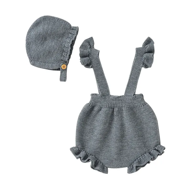 Knitted Ruffled Romper & Bonnet