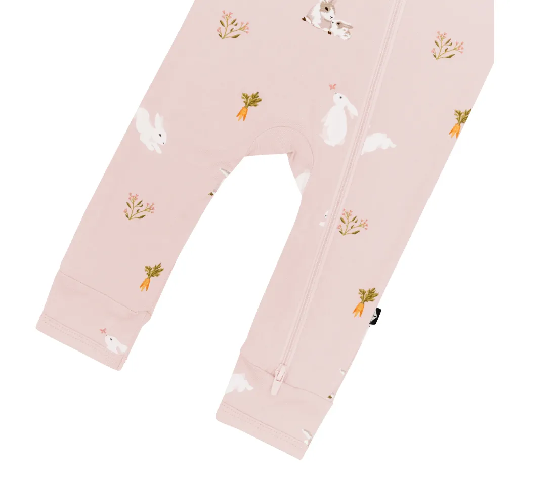 Kyte baby Zippered Romper in Blush Rabbit