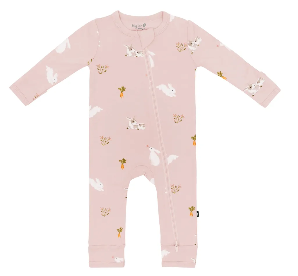 Kyte baby Zippered Romper in Blush Rabbit