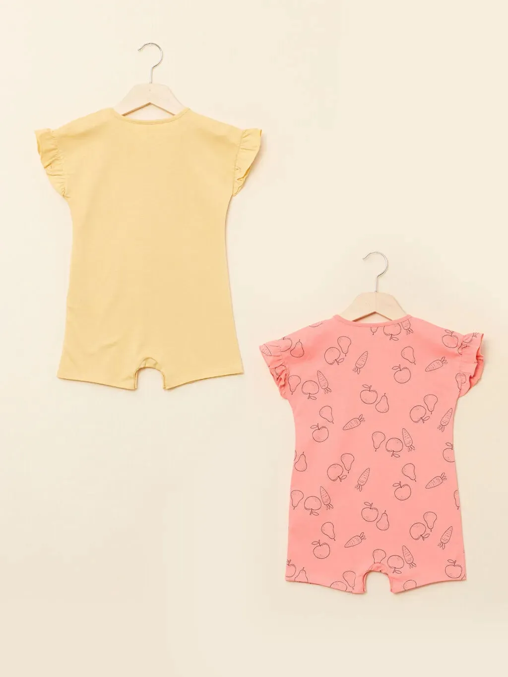 LCW Green Crew Neck Short Sleeve Printed Organic Cotton Baby Girl Rompers 2 Pack