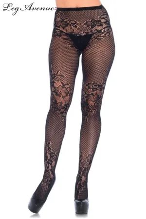 Leg Avenue Seamless Allure Net And Lace Tights 9756