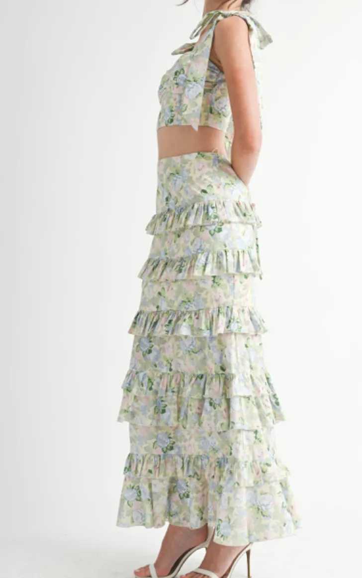 Lila Floral Tube Top & Ruffle Skirt Set