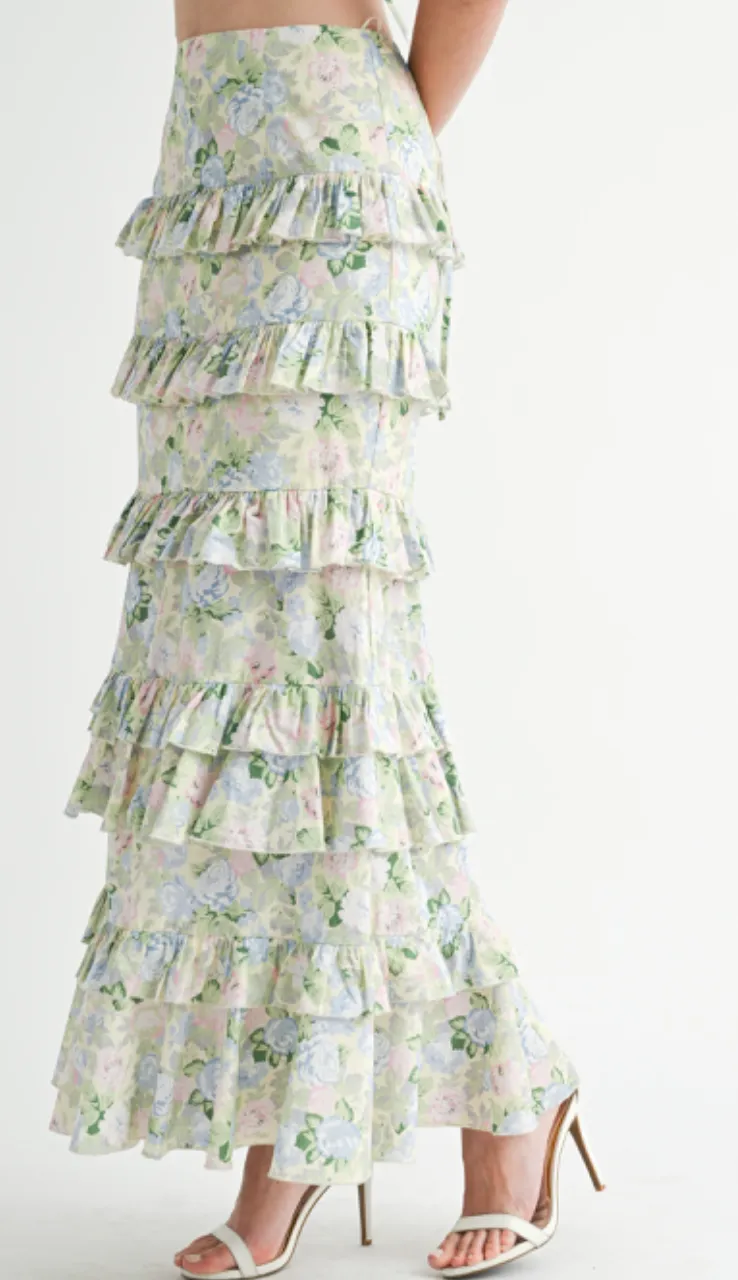 Lila Floral Tube Top & Ruffle Skirt Set