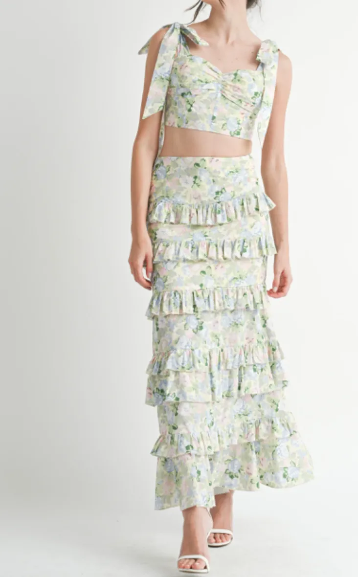 Lila Floral Tube Top & Ruffle Skirt Set