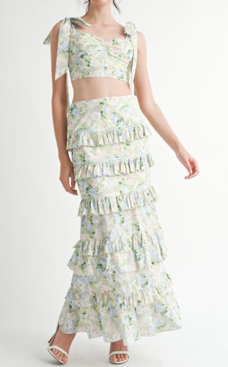 Lila Floral Tube Top & Ruffle Skirt Set