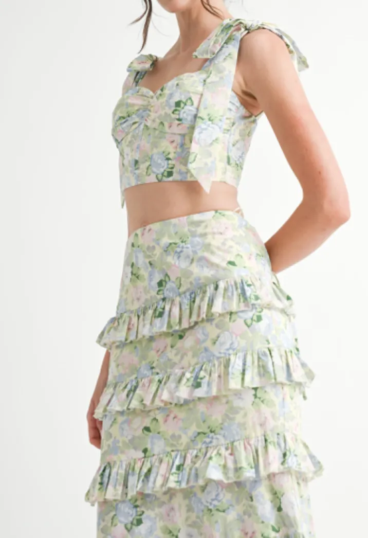Lila Floral Tube Top & Ruffle Skirt Set
