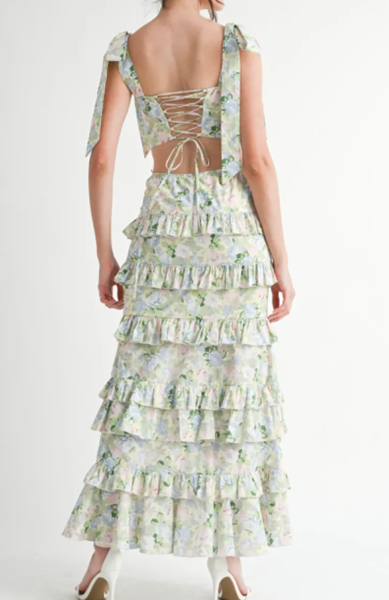 Lila Floral Tube Top & Ruffle Skirt Set