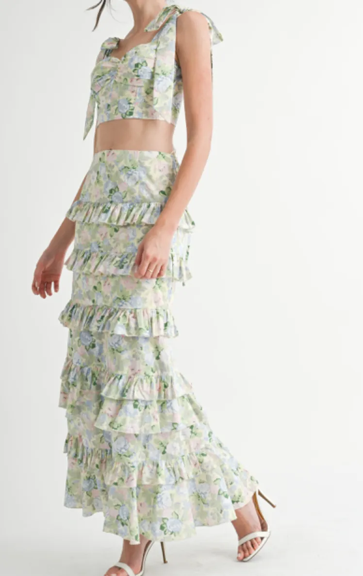 Lila Floral Tube Top & Ruffle Skirt Set