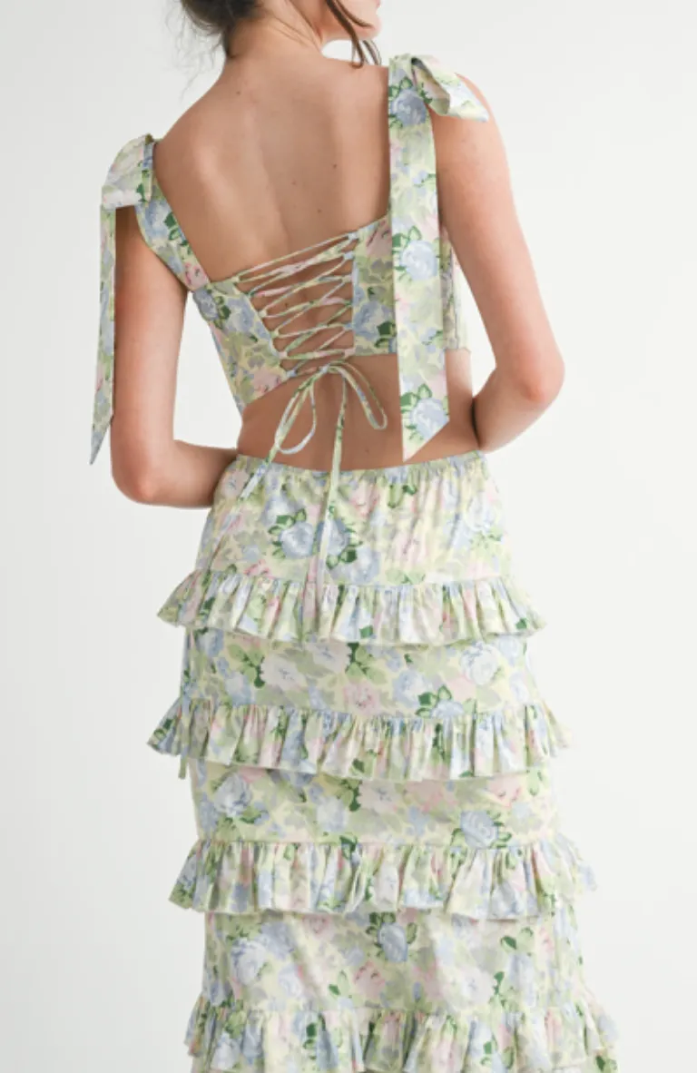 Lila Floral Tube Top & Ruffle Skirt Set