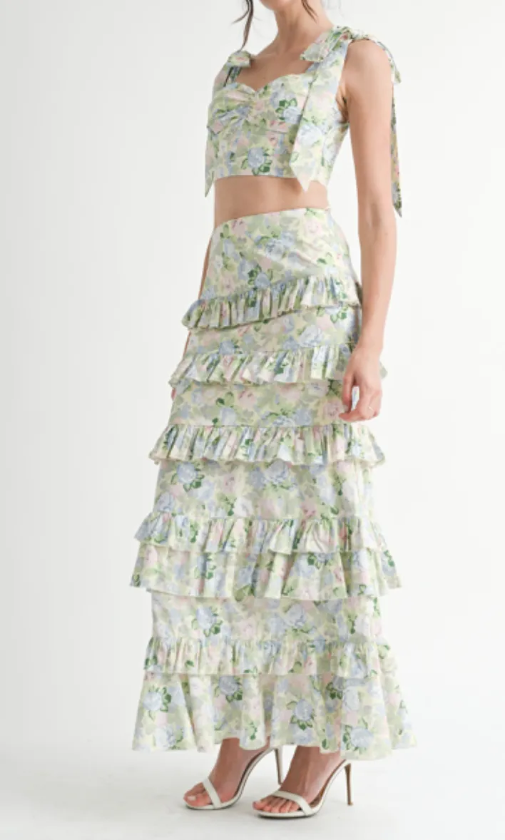 Lila Floral Tube Top & Ruffle Skirt Set