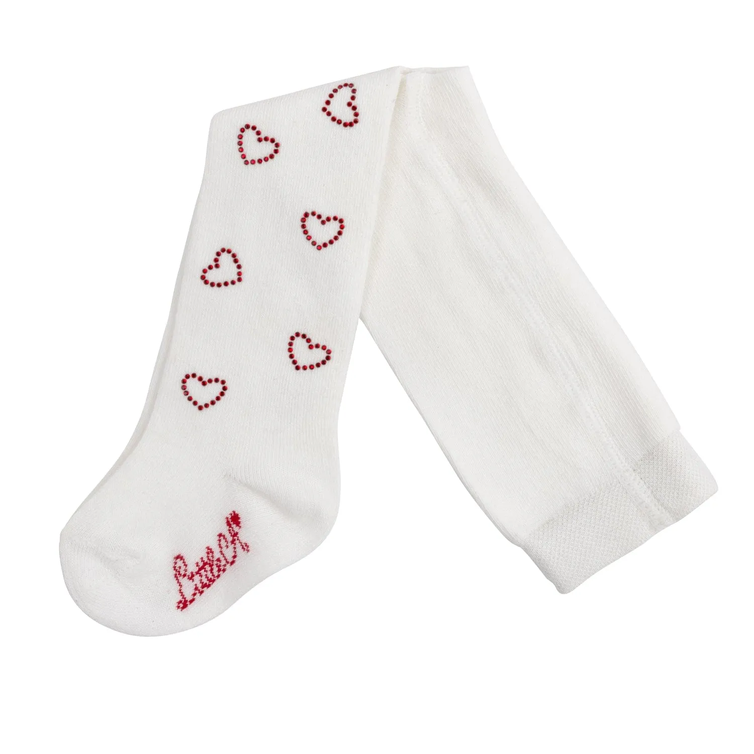 LITTLE A - Festive Hearts Hazel Diamante Heart Tights - Snow White
