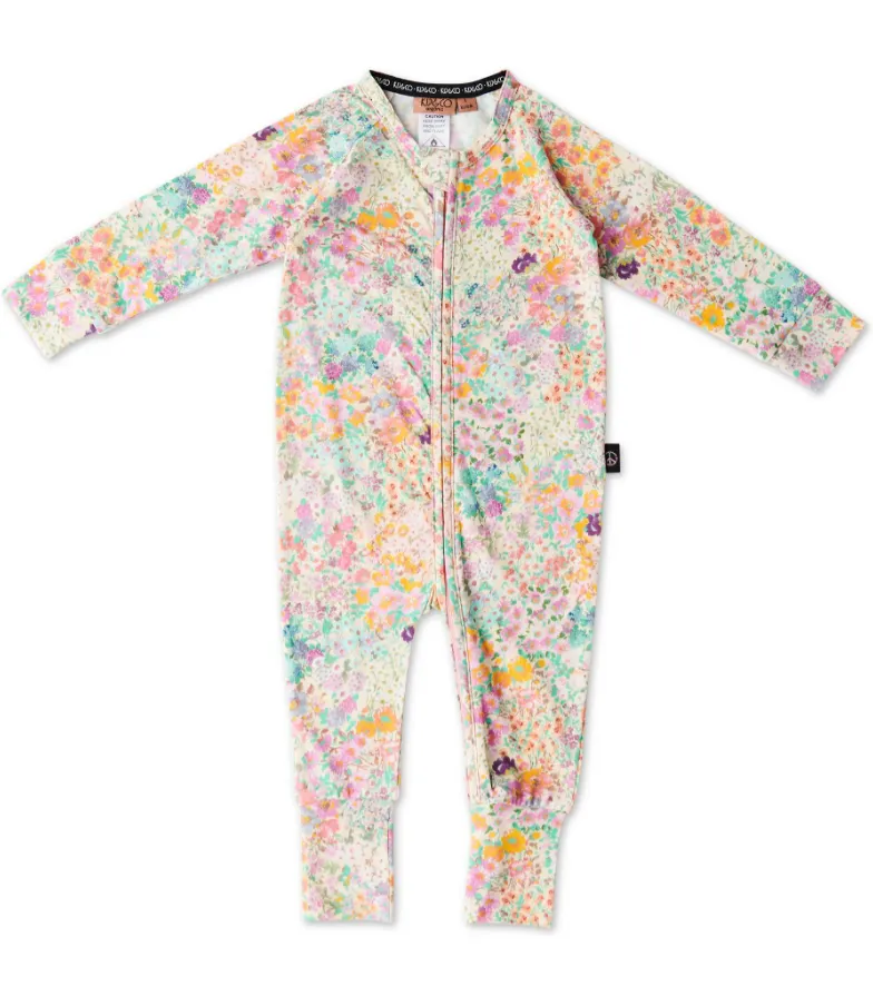 Little Bit Ditsy Organic LS Zip Romper