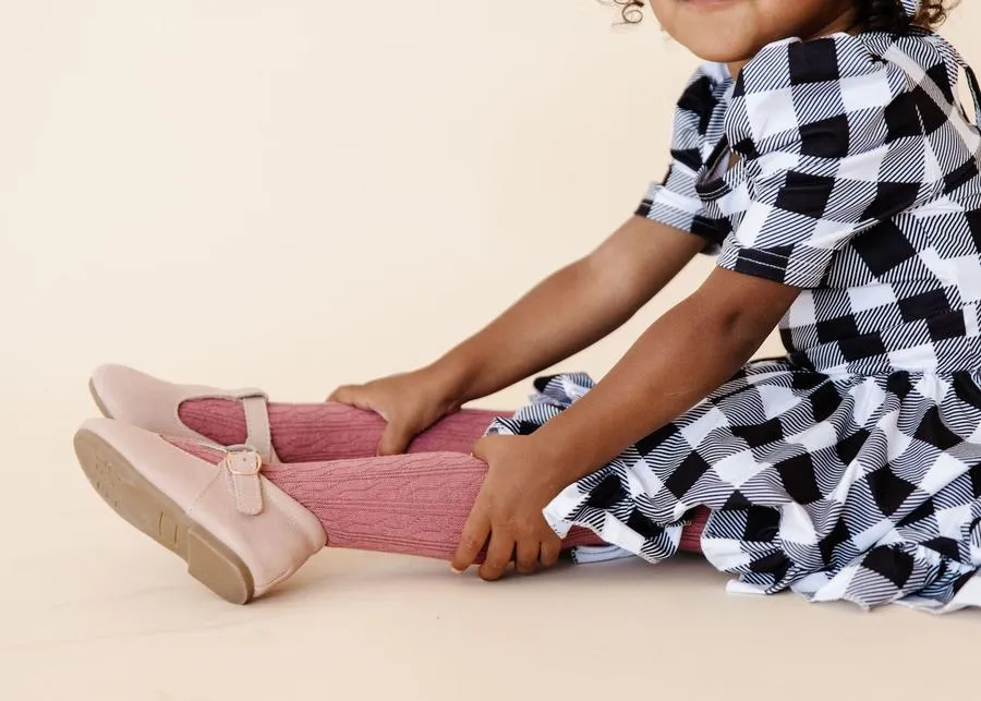 Little Stocking Co Cable Knit Tights - Mauve Rose