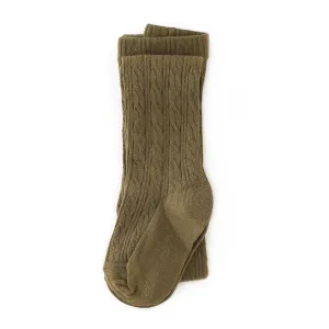 Little Stocking Co Cable Knit Tights - Olive