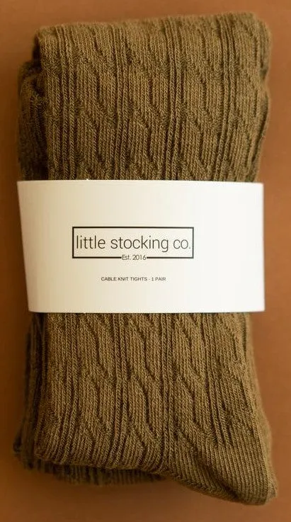 Little Stocking Co Cable Knit Tights - Olive