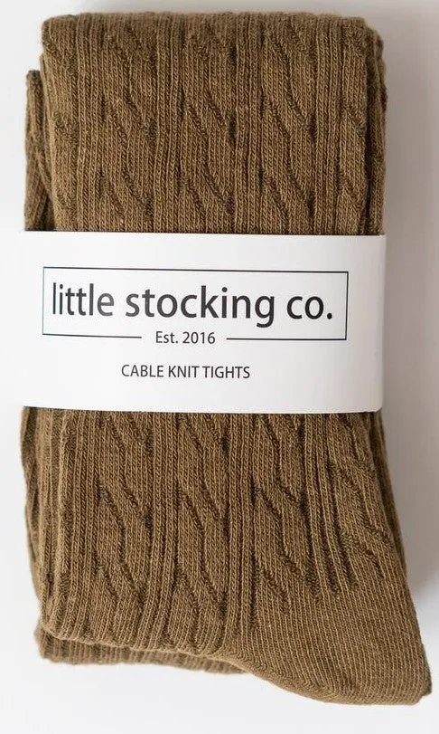 Little Stocking Co Cable Knit Tights - Olive