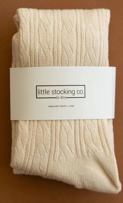 Little Stocking Co Cable Knit Tights - Vanilla