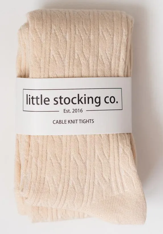 Little Stocking Co Cable Knit Tights - Vanilla
