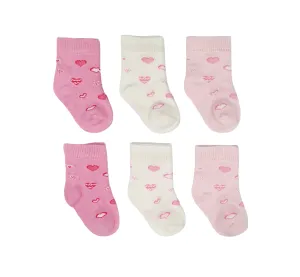 Little Team Cotton Rich Seamless Socks Pink Hearts 6Pk (0-6mths)