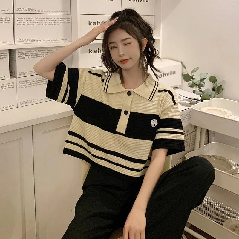 Loose Short Sleeve Striped Shirt