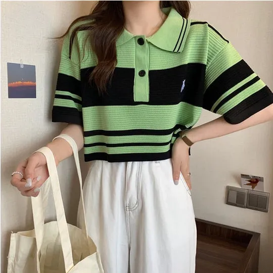 Loose Short Sleeve Striped Shirt