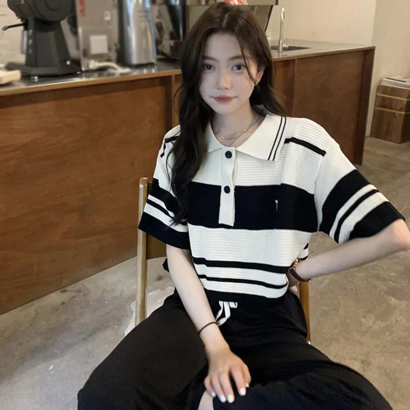 Loose Short Sleeve Striped Shirt