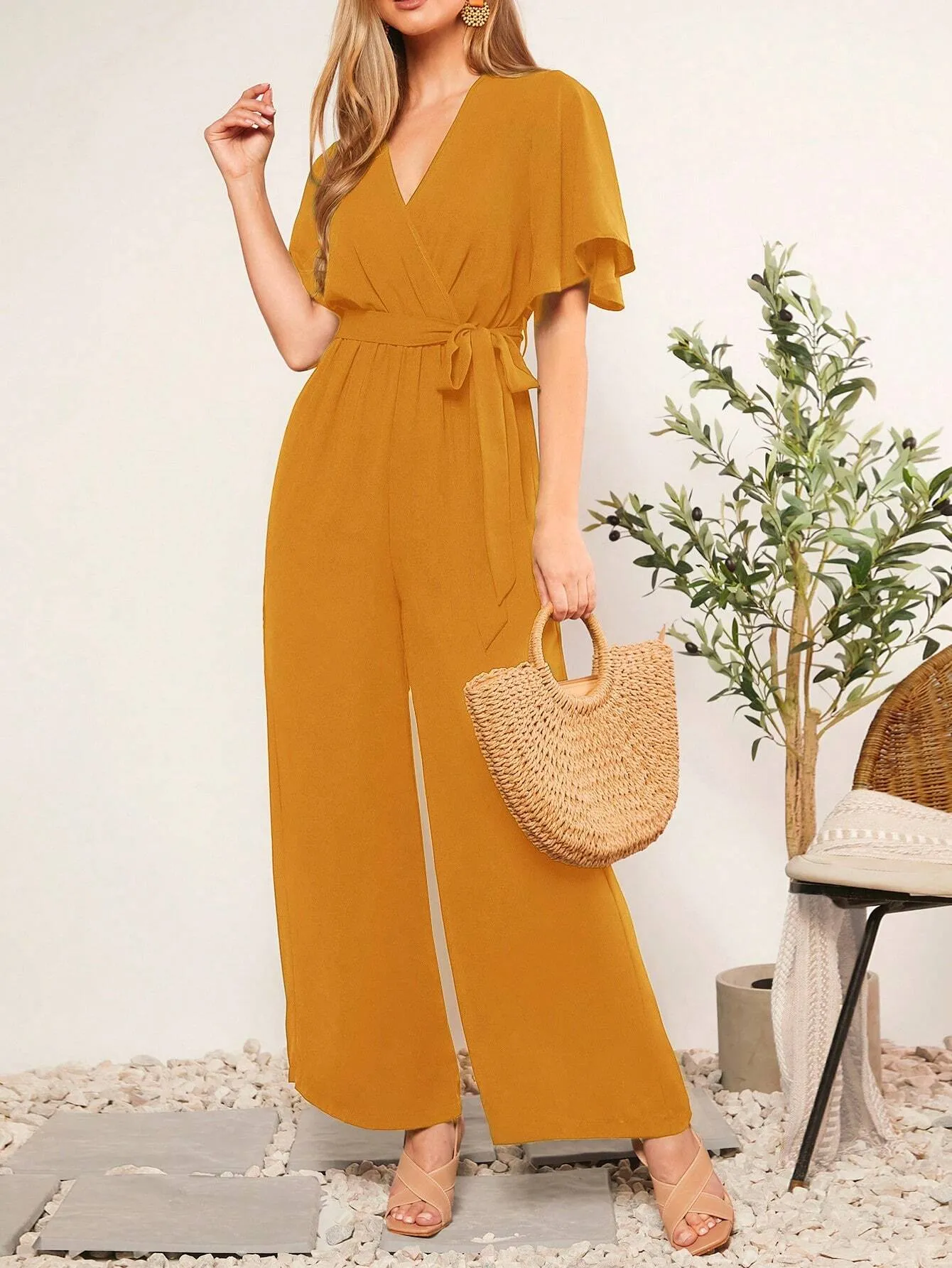 LUNE Summer Belted V-Neck Polka Dot Printed Jumpsuit For Casual Or Rural Occasions Women Rompers