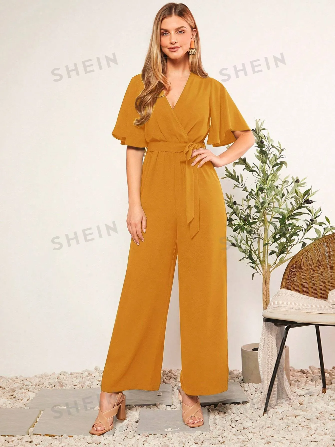 LUNE Summer Belted V-Neck Polka Dot Printed Jumpsuit For Casual Or Rural Occasions Women Rompers
