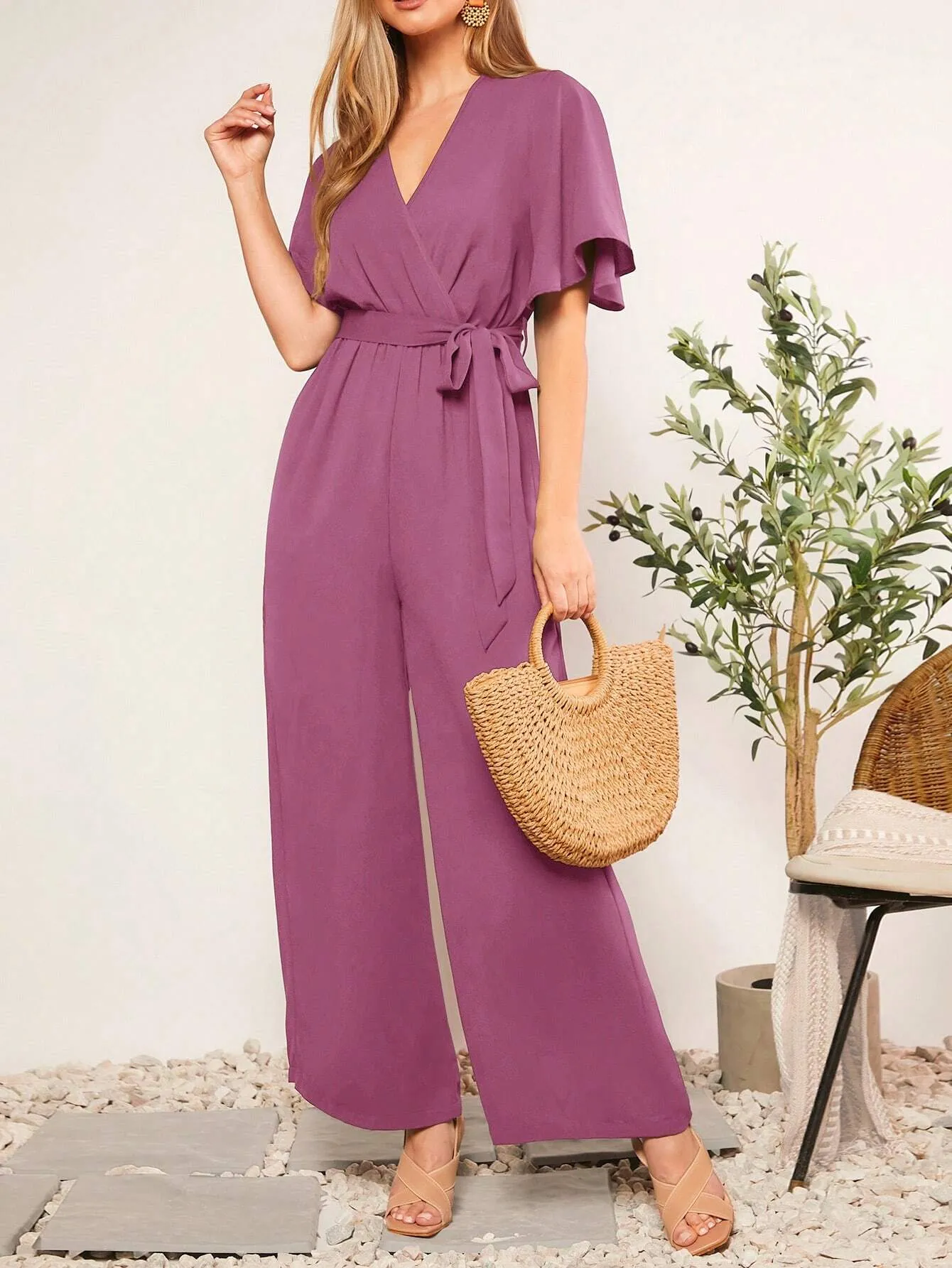 LUNE Summer Belted V-Neck Polka Dot Printed Jumpsuit For Casual Or Rural Occasions Women Rompers