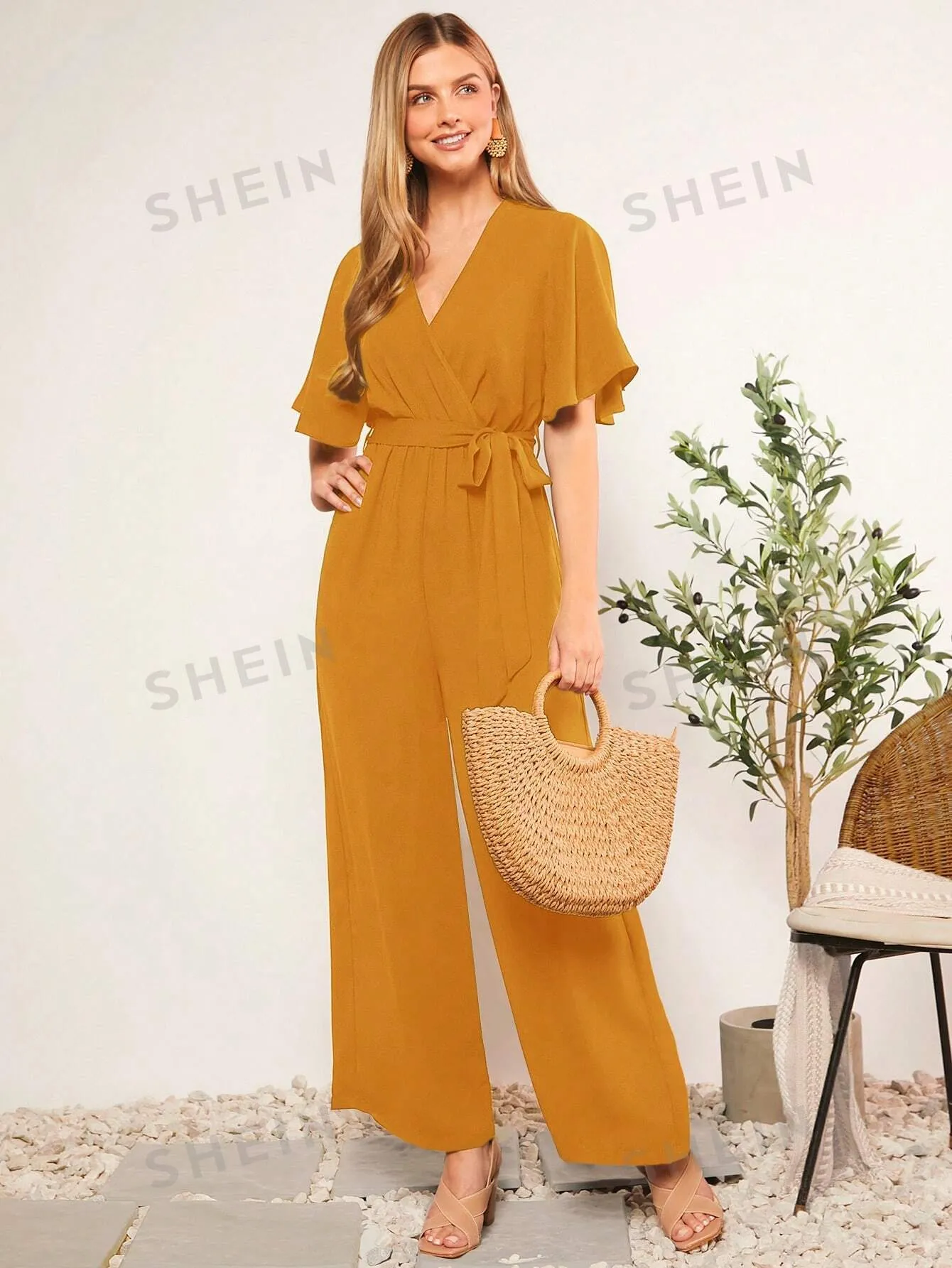 LUNE Summer Belted V-Neck Polka Dot Printed Jumpsuit For Casual Or Rural Occasions Women Rompers